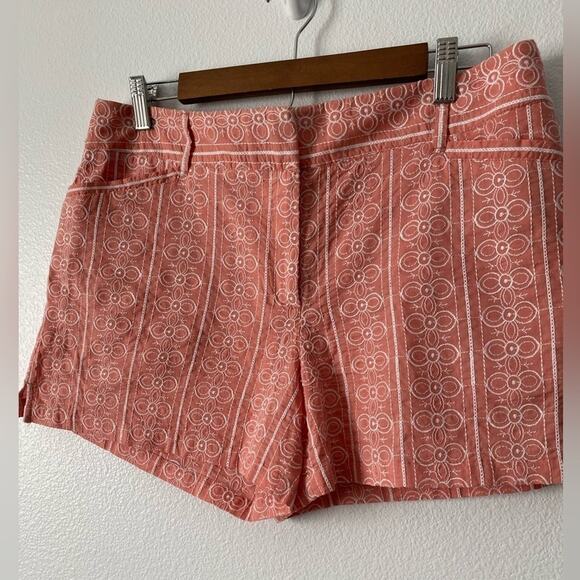 Loft BOHO Womens 8 Cottagecore Pink and White Embroidered 4" Shorts Beach Travel - Picture 6 of 11